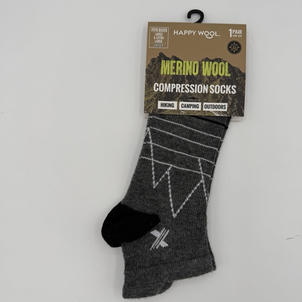 Compression Low Cut Socks By Happy Wool, Unisex L/XL, Merino Wool, New, Black